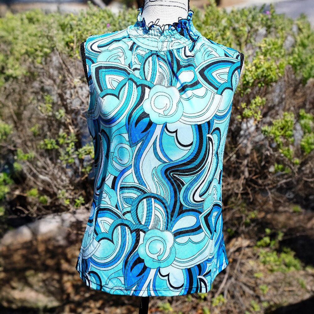 Sere Nade Blue Green Sleeveless Mock Neck Top